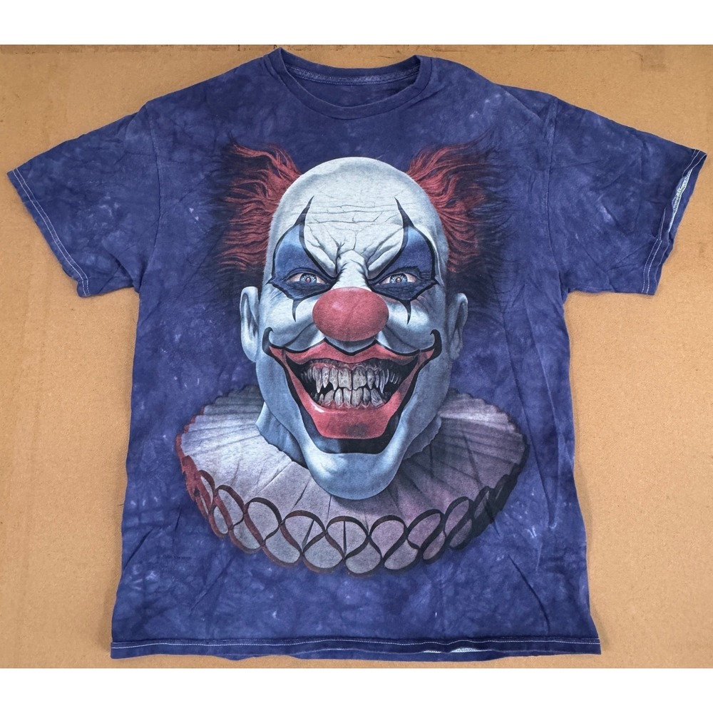 The Mountain Evil Clown Graphic T-Shirt Blue Tie Dye Mens Medium Creepy Horror